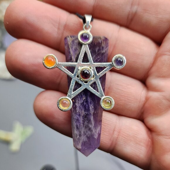 Silver Star Pendant with Purple and Multicolor Stones - Picture 3 of 3